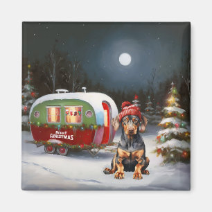 Winter Doberman Caravan Christmas Adventure  Magnet