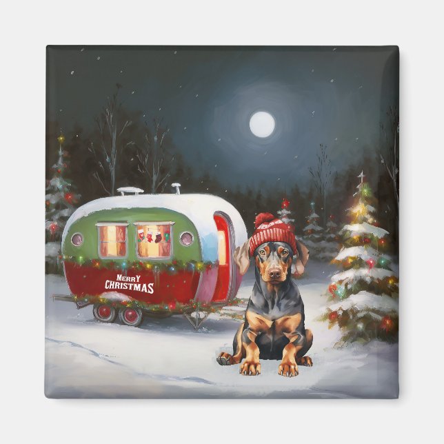 Winter Doberman Caravan Christmas Adventure  Magnet (Front)