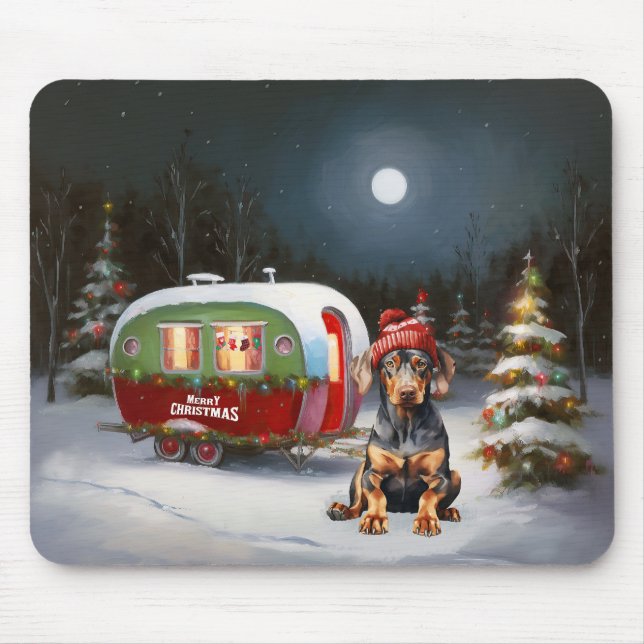 Winter Doberman Caravan Christmas Adventure  Mouse Mat (Front)