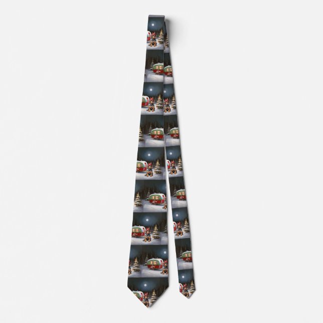 Winter Doberman Caravan Christmas Adventure  Tie (Front)