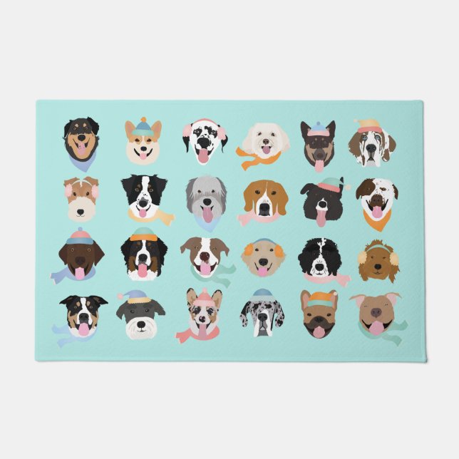 Winter Dog Faces Doormat (Front)