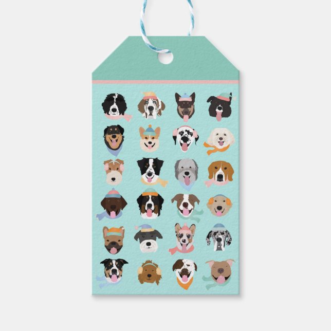 Winter Dog Faces Gift Tags (Front)