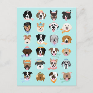 Winter Dog Faces  Holiday Postcard