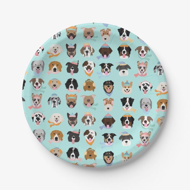 Winter Dog Faces Paper Plate (Front)