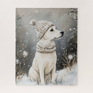 winter Dog Knitted Hat Snow Jigsaw Puzzle
