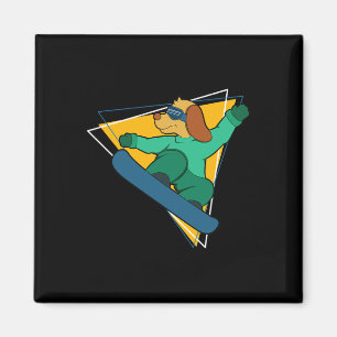 Winter Dog On Snowboard Snowboarding Magnet