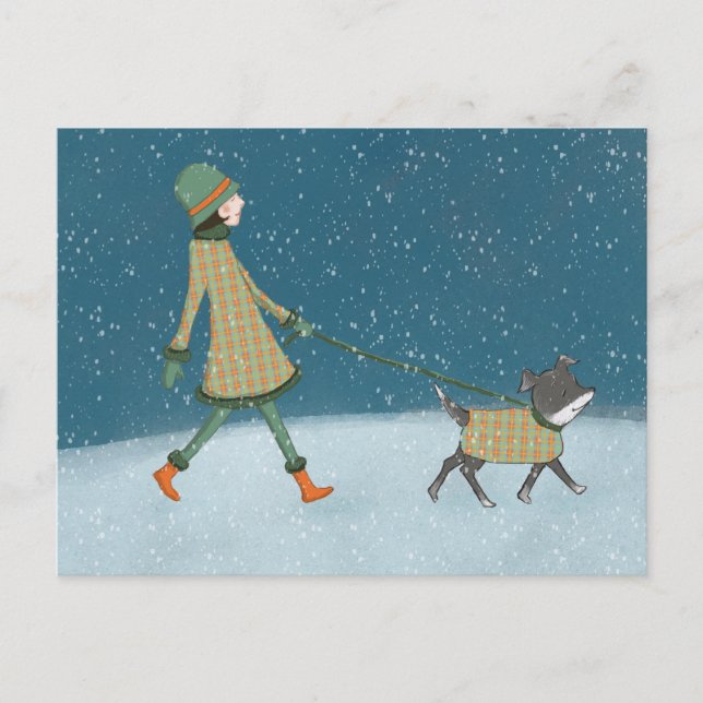 Winter Dog Walking Holiday Postcard (Front)