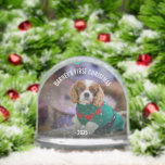 Winter Dog's Photo Christmas Snowglobe<br><div class="desc">Photo Snow Globe featuring your dog's favourite photo. Personalise it with his/her name and year. Change the text and personalise it as you prefer.</div>