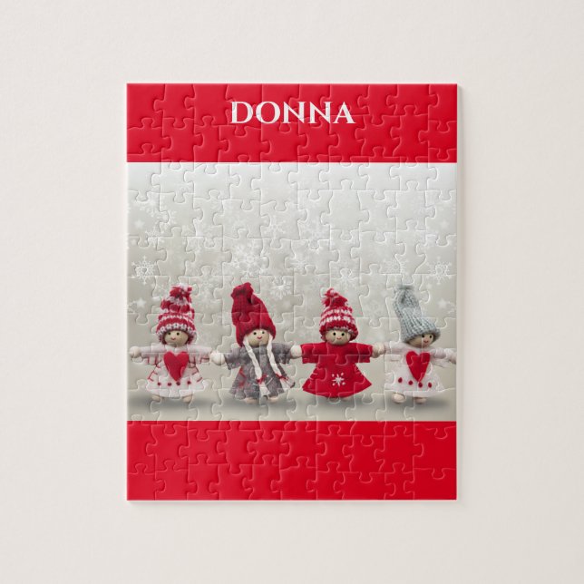 Winter dolls puzzle with child's name. (Vertical)