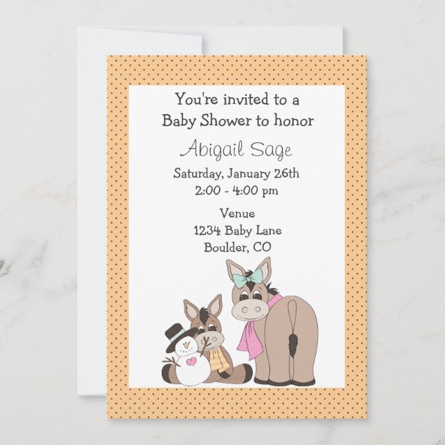 Winter Donkey Baby Shower Invitation (Front)