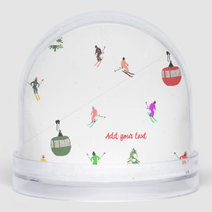 Winter Downhill Aerial Skiers Skiing Pattern Snowglobe