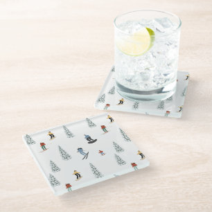 Winter Downhill Pattern Glass Coaster