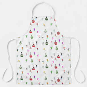 Winter Downhill Skiers Skiing Pattern Apron