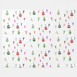 Winter Downhill Skiers Skiing Pattern Fleece Blanket