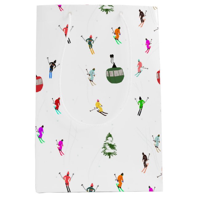 Winter Downhill Skiers Skiing Pattern Medium Gift Bag (Front)