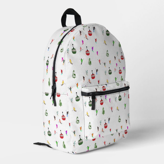 Winter Downhill Skiers Skiing Pattern Printed Backpack (Back Corner Left)