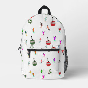 Winter Downhill Skiers Skiing Pattern Printed Backpack