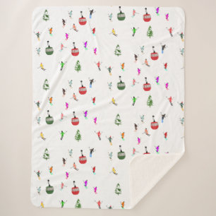 Winter Downhill Skiers Skiing Pattern Sherpa Blanket