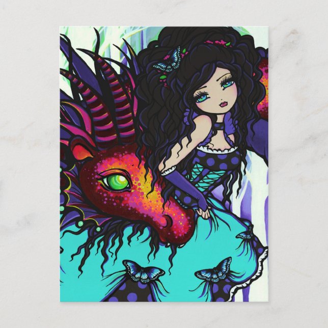 Winter Dragon Butterfly Ice Girl Art Postcard (Front)
