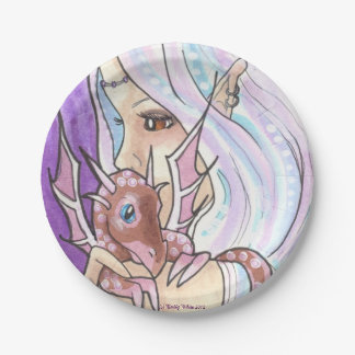 Winter Dragon + Nymph fantasy art Paper Plates