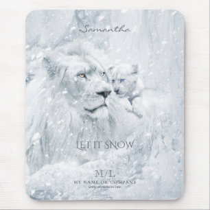 Winter Dreams, White Lion Father & Cub on Ice -  Mouse Mat