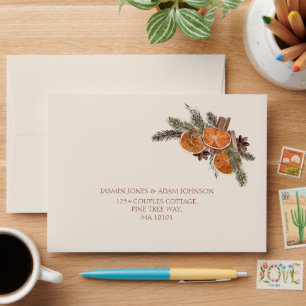 Winter Dried Orange Cinnamon Botanical Wedding Envelope