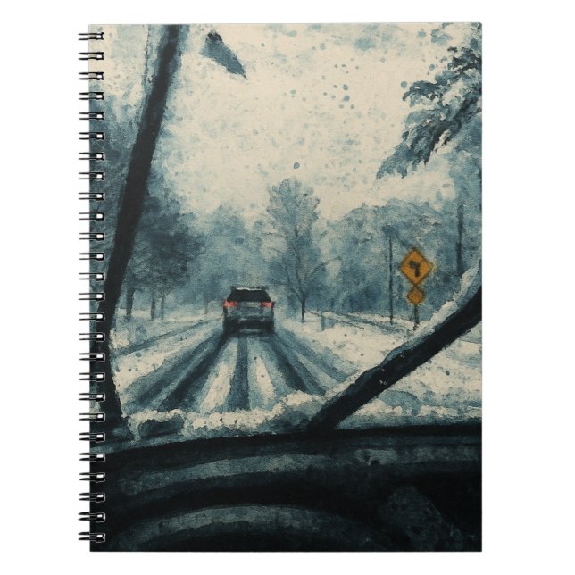 Winter Drive Through the Snow – Windshield View Notebook (Front)
