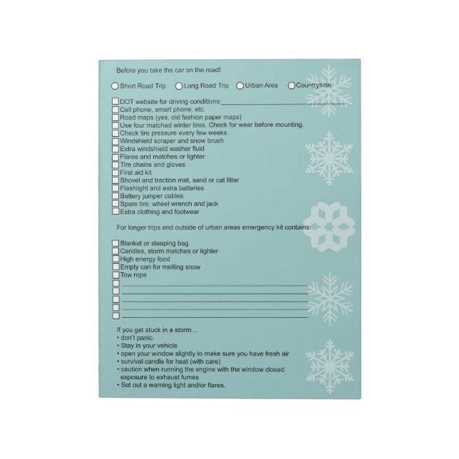 Winter Driving Checklist Notepad (Rotated)