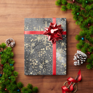 Winter Dusk Gold Berries & Snowflakes Wrapping Paper