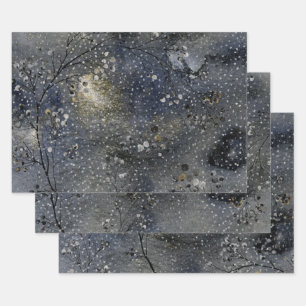 Winter Dusk Night Sky Silver Snowfall Wrapping Paper Sheet