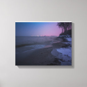 Winter dusk on the beach canvas print