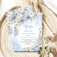 Winter dusty blue and ivory flowers Open House