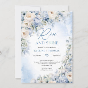 Winter dusty blue and ivory flowers rise and shine invitation