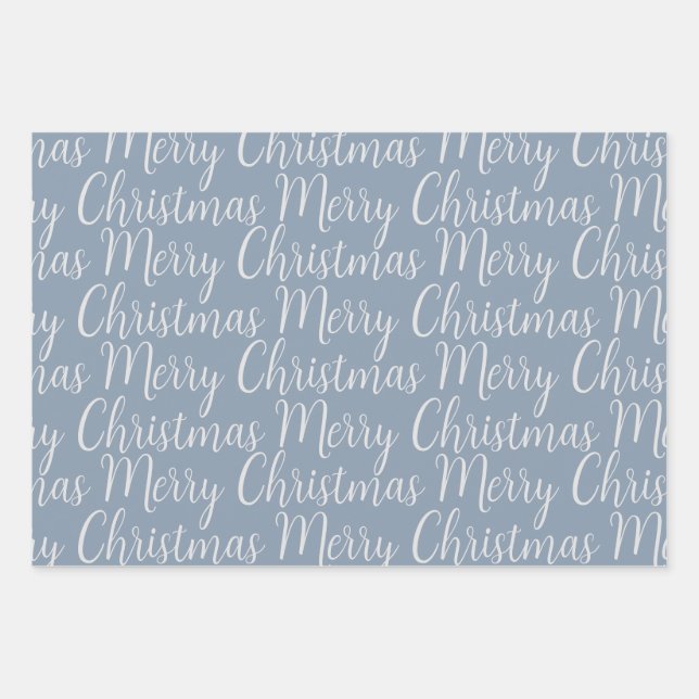 Winter Dusty Blue Christmas Script Holiday Wrapping Paper Sheet (Front)