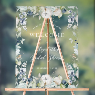 Winter Dusty Blue Floral Frame Bridal Shower Acrylic Sign