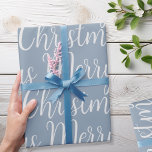 Winter Dusty Blue Merry Christmas Script Holiday Wrapping Paper<br><div class="desc">Winter Dusty Blue Merry Christmas Script Holiday Wrapping Paper</div>