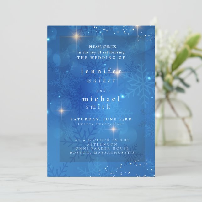Winter Dusty Blue Mountain Minimalist Wedding  Invitation (Standing Front)