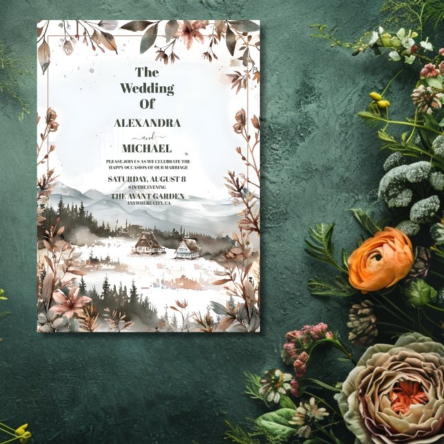 Winter Dusty Blue Mountain Minimalist Wedding Invitation (Creator Uploaded)