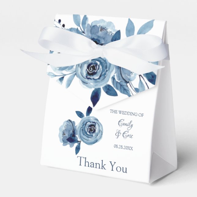 Winter Dusty Blue Peony Wedding Favour Box (Front Side)