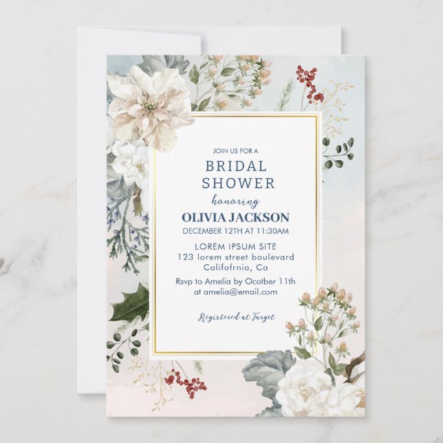 Winter dusty blue snow in love Bridal shower Invitation (Front)