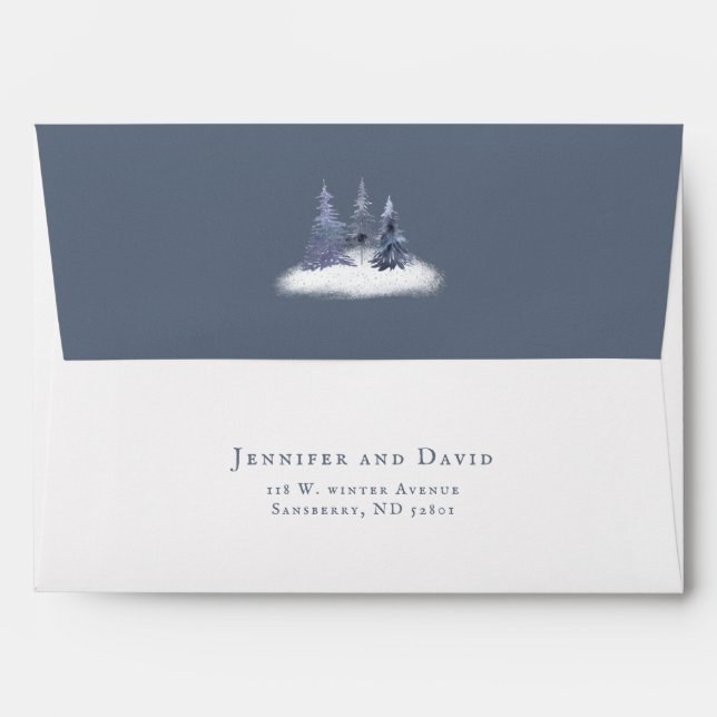 Winter Dusty Blue Woodland Chic Wedding Envelope (Back (Top Flap))