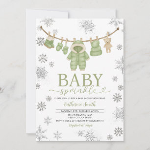 Winter Dusty Green Sprinkle Snowflakes Baby Shower Invitation