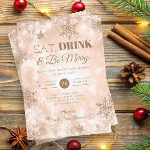 Winter "Eat & Drink" Rose Gold Holiday Christmas Invitation