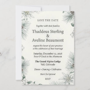 Winter Edelweiss, Pine & Berry Botanical Elegant  Invitation