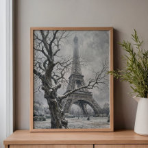 Winter Eiffel Tower Tree Branches Art