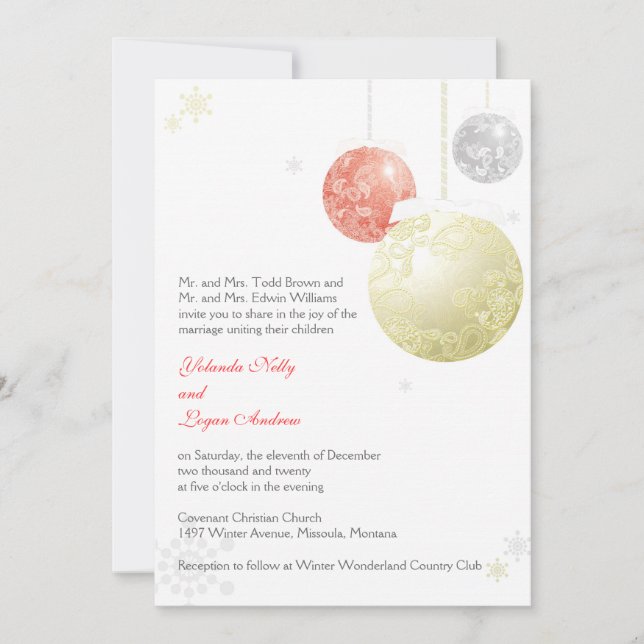 Winter Elegance Christmas Wedding Invitation (Front)