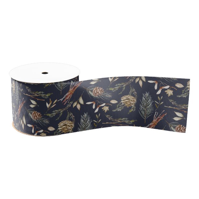 Winter Elegance Ribbon with Pinecones Grosgrain Ribbon (Spool)
