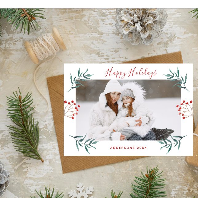 Winter Elegant & Botanical Christmas Family Name Holiday Card (Creator Uploaded)