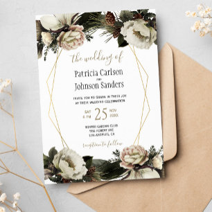 Winter elegant floral gold geometric wedding invitation