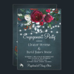 Winter elegant floral rustic engagement party invitation<br><div class="desc">Rustic elegant winter wngagement party stylish invitation template on a dark navy blue chalkboard featuring a beautiful burgundy wine and white peony roses bouquet with hunter green foliage, strings of white twinkle lights, and a chic typography script. Easy to personalise with your details! The invitation is suitable for elegant winter...</div>
